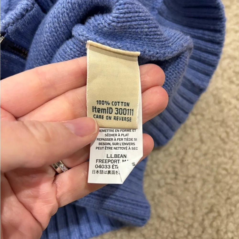 L.L. Bean Women's Blue Cable-Knit Cabin Zip-Up Sweater Cotton Size XL P